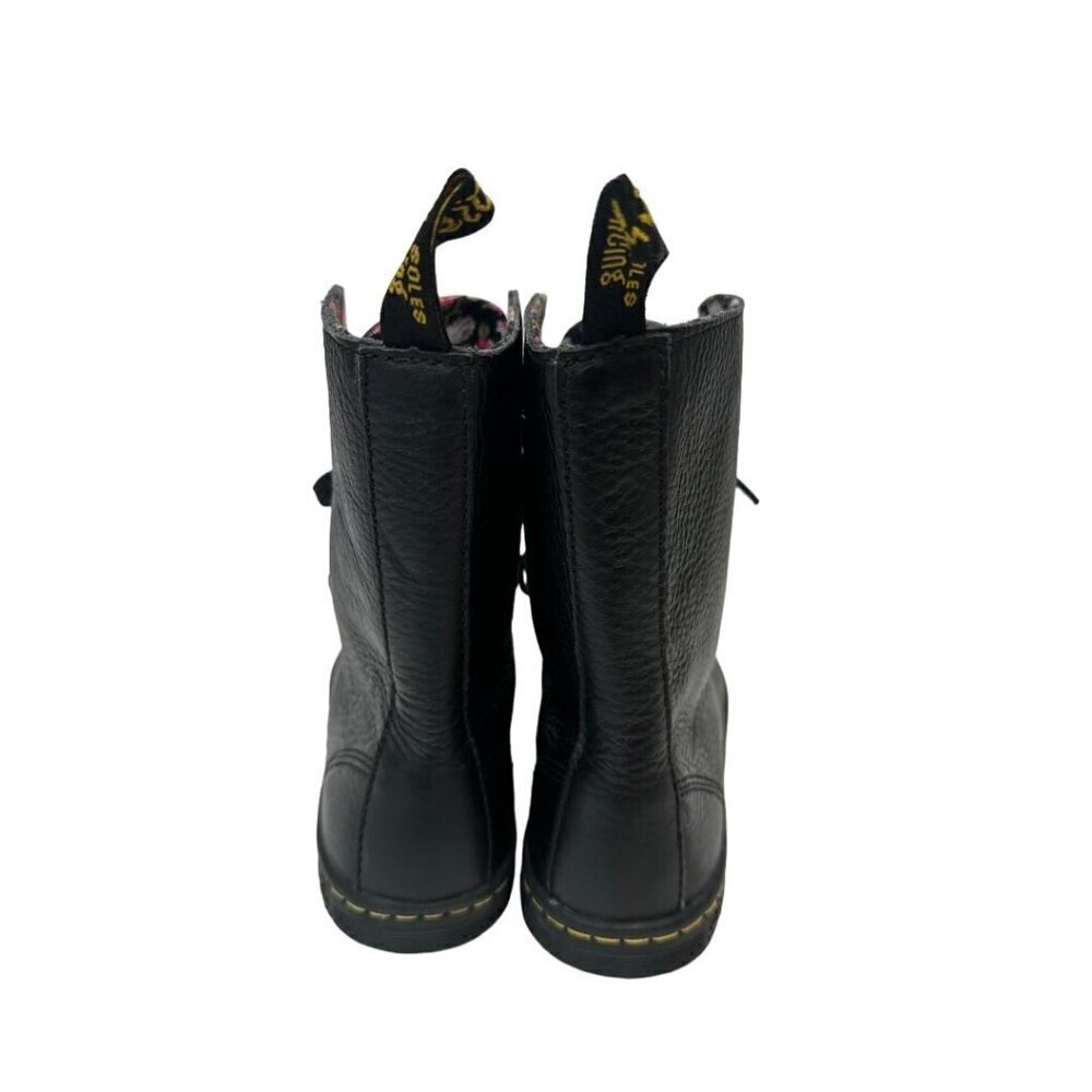 Dr. Martens Stratford Black Fold Over Floral Lined Leather Combat Boots US 7 - Picture 5 of 15